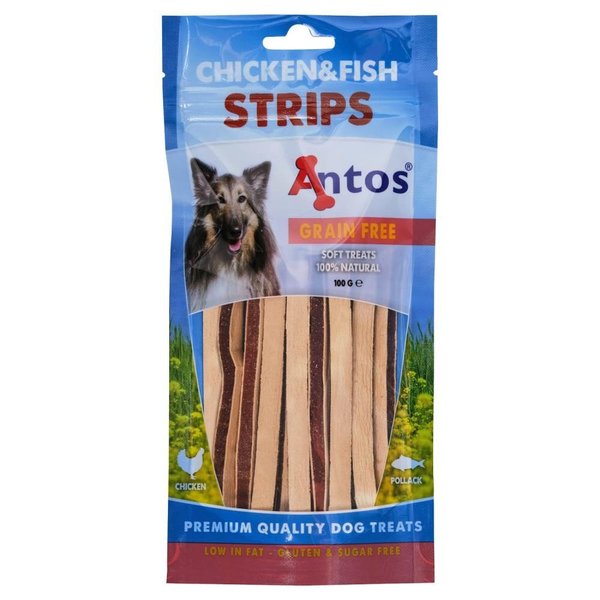 Antos меки лентички пиле и риба 100 гр. Antos меки лентички пиле и риба 100 гр.