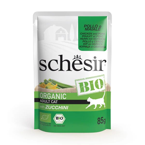 Schesir Cat Adult Sterilised Bio Chicken & Pork пауч с пилешко,свинско и тиква за израснали кастрирани котки 85 гр Schesir Cat Adult Sterilised Bio Chicken & Pork пауч с пилешко,свинско и тиква за израснали кастрирани котки 85 гр