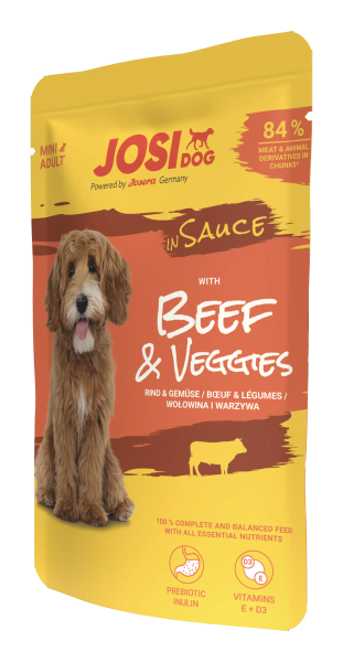 JosiDog Mini Beef & Veggies пауч телешко и зеленчуци в сос 100 гр JosiDog Mini Beef & Veggies пауч телешко и зеленчуци в сос 100 гр